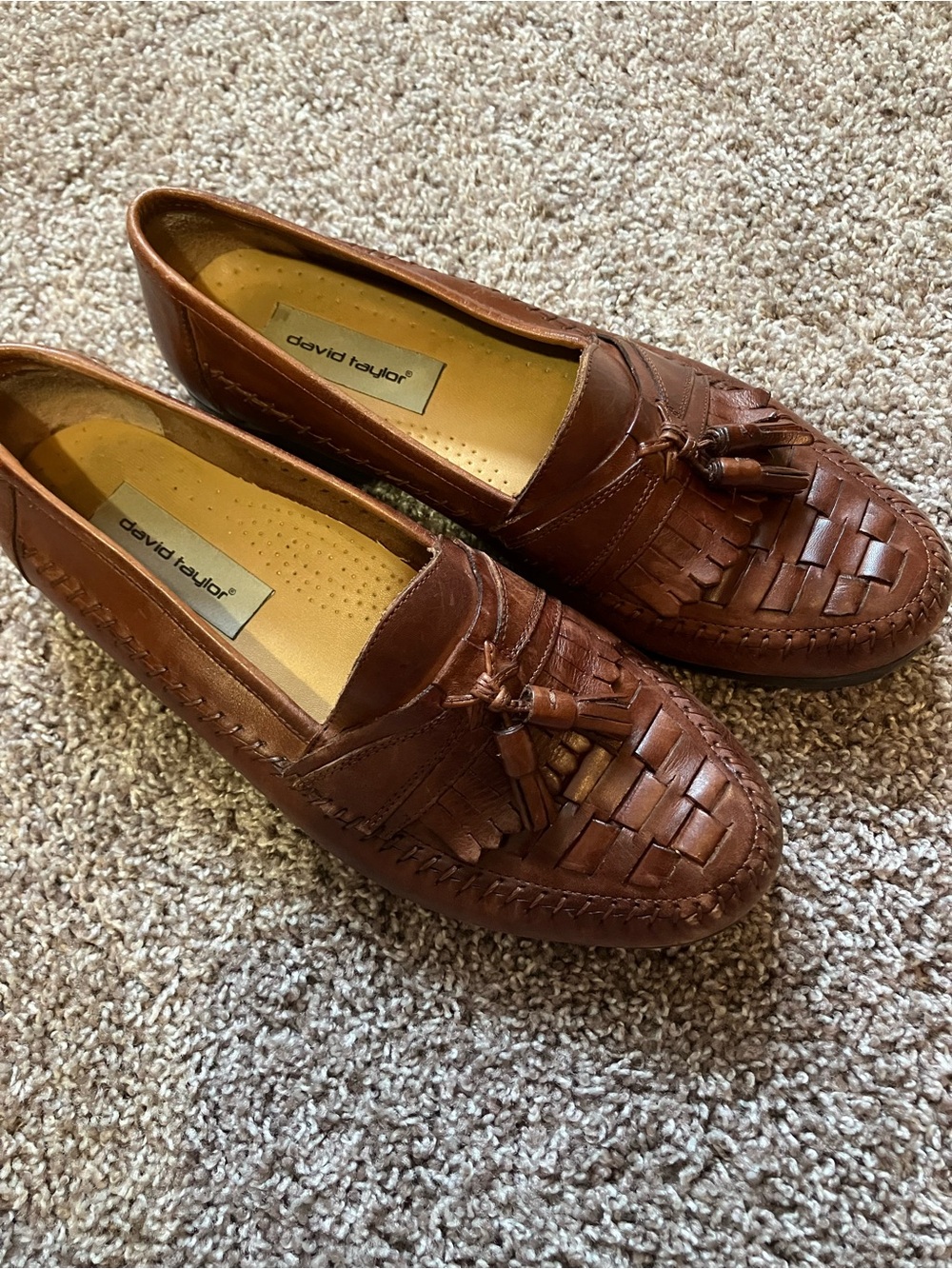 David Taylor Chestnut Brown Woven Leather Tassel Slip-On Loafers